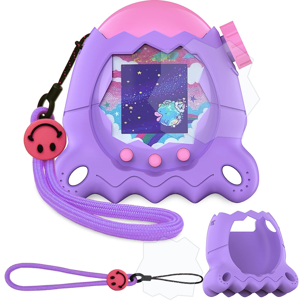 JCHPINE Purple Silicone Cover for Tamagotchi Paradise with Stand, Screen Protector & Lanyard