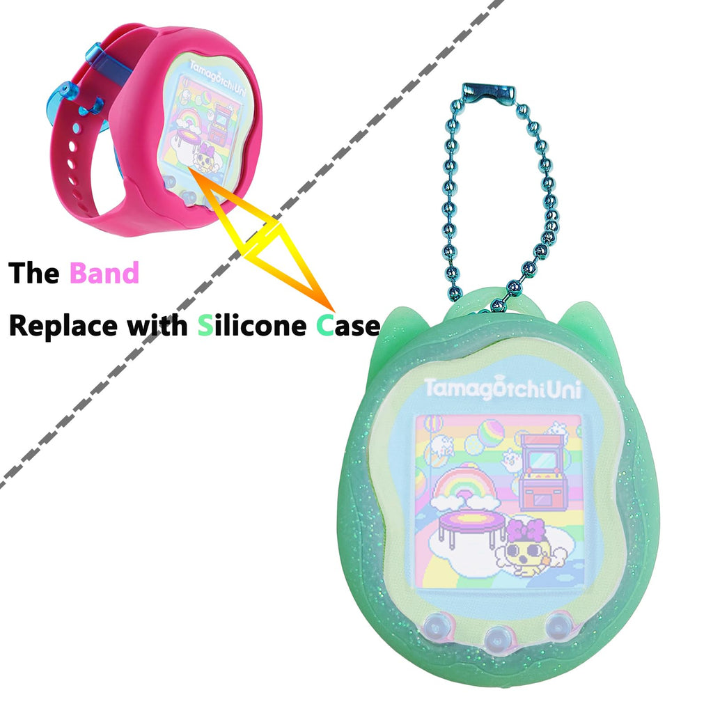 JCHPINE Teal Silicone Case for Tamagotchi Uni with Screen Protector and Color Chain