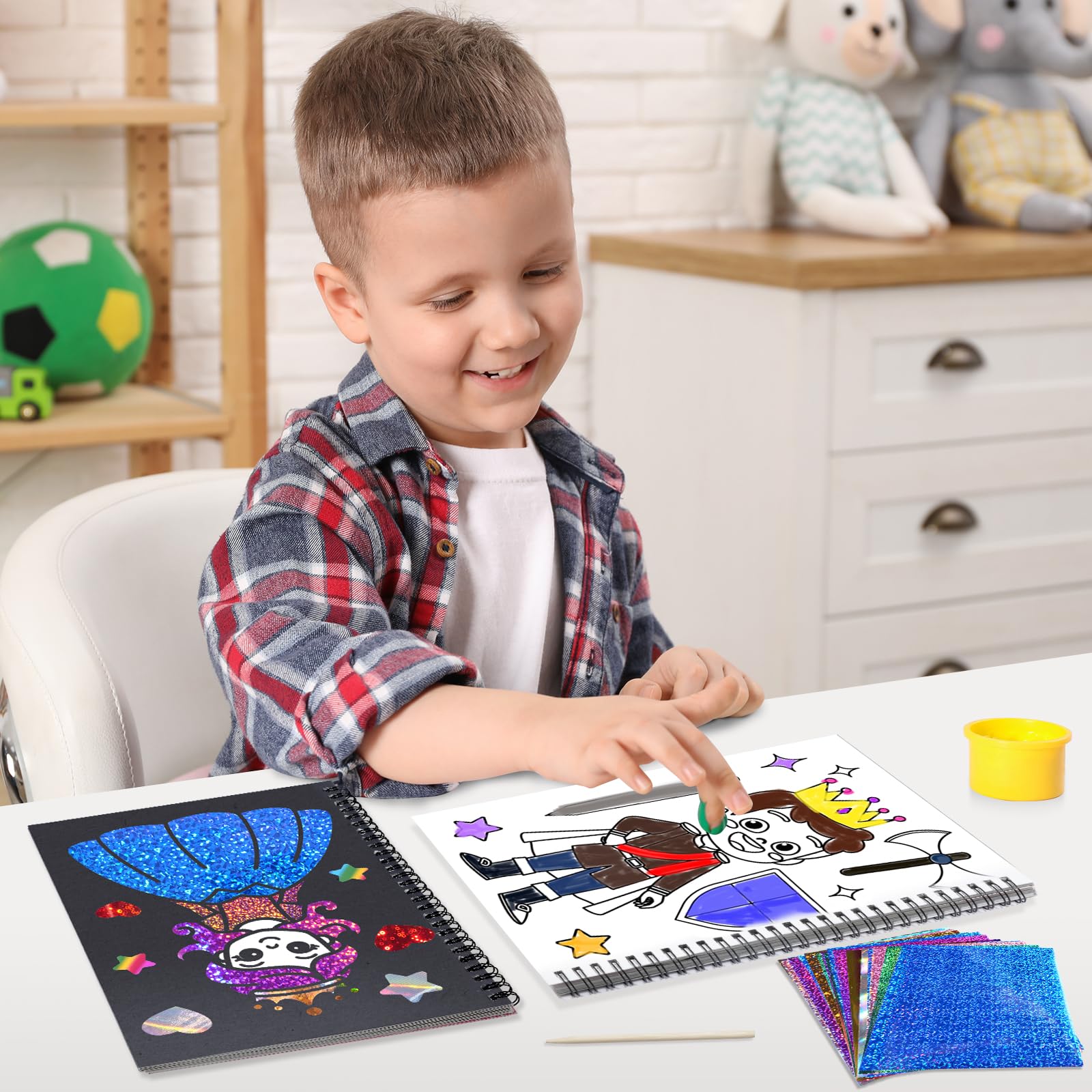 Jectivs Foil Art Kit for Kids: No Mess DIY Craft Set with 80 Foil Sheets, Princess & Mermaid Dress Up, Travel Activity for Ages 4-9