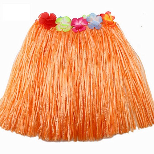 JEKANEL Kids Hawaiian Hula Skirt Set – 40cm Double Layer Thickened with Flower Accessories