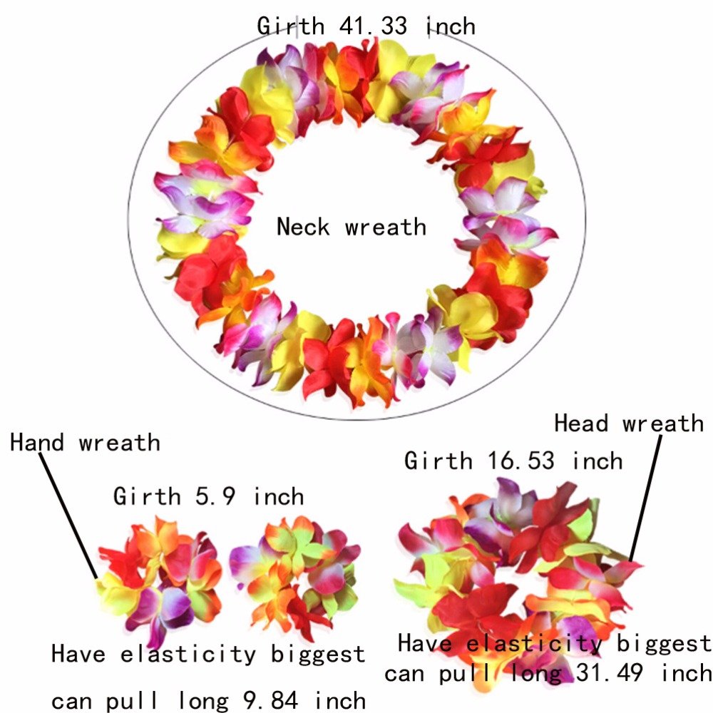 JEKANEL Kids Hawaiian Hula Skirt Set – 40cm Double Layer Thickened with Flower Accessories