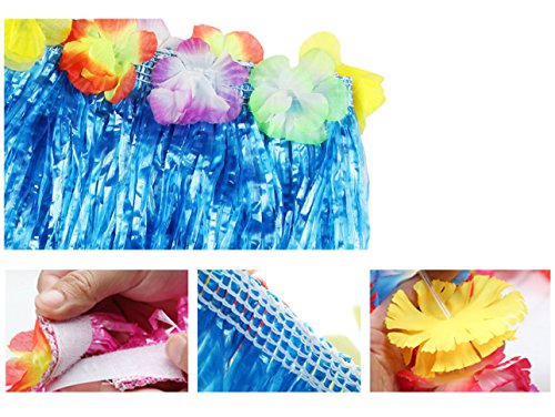 JEKANEL Kids Hula Grass Skirt Set - 40cm Double Layer Thickened Hawaiian Luau Party Costume with Flower Accessories