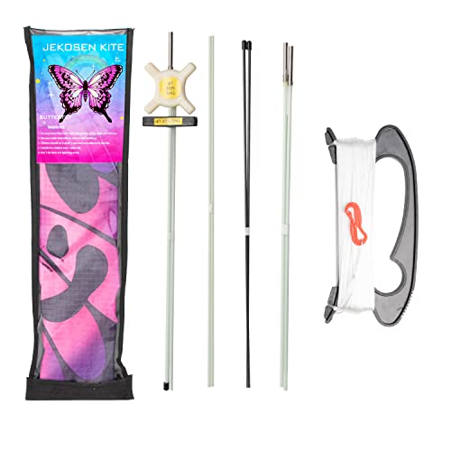 JEKOSEN Large Butterfly Kite for Kids and Adults – 51" Wing, 79" Tail, Easy to Fly Beginner Single Line with 330ft String, Pink