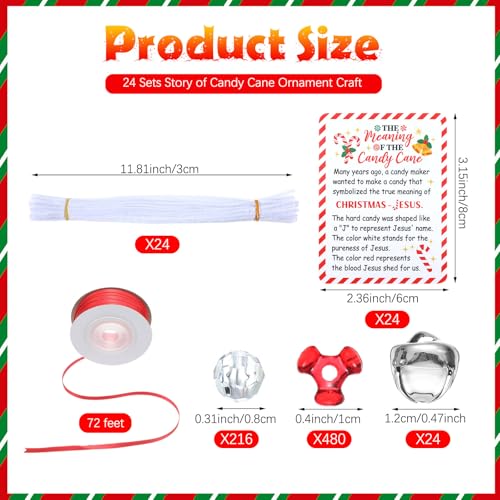 JellyArch 24-Set Candy Cane Ornament Craft Kit with Beads, Bells, and Story Cards – Red