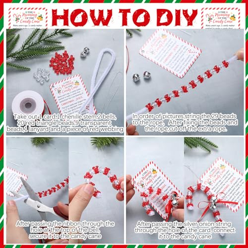 JellyArch 24-Set Candy Cane Ornament Craft Kit with Beads, Bells, and Story Cards – Red