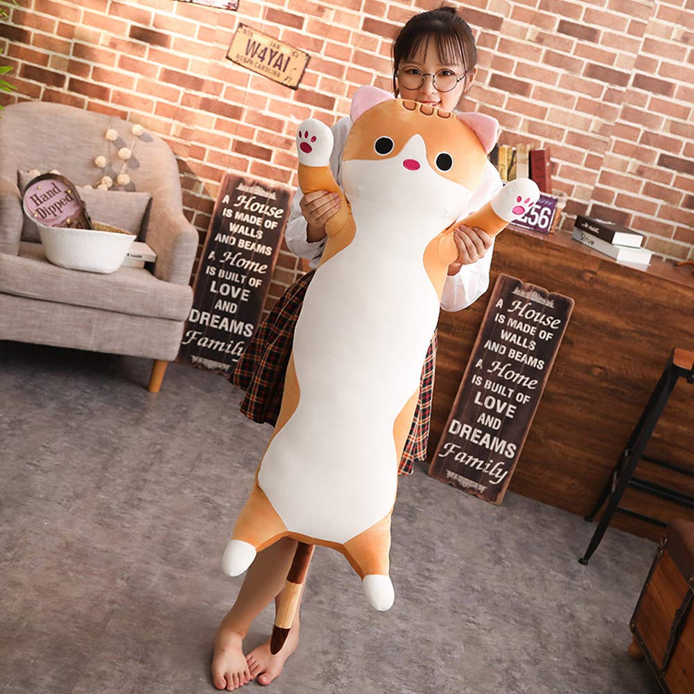 Jensquaify Long Cat Plush Pillow 19.68 Inch Gray - Soft Stretch Velvet Body Pillow for Kids