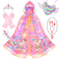 Jeowoqao Light-Up Princess Cape Dress-Up Set for Girls 4-6: Includes Crown, Gloves, Wand, Bag & Jewelry