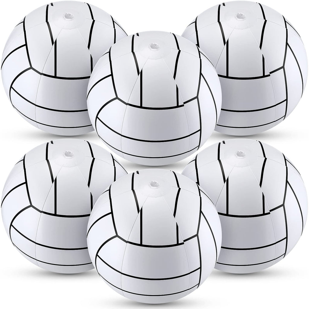 Jerify 12 Inch Inflatable Volleyballs - 6 Pack White/Black Stripe Beach Balls for Pool Party Supplies