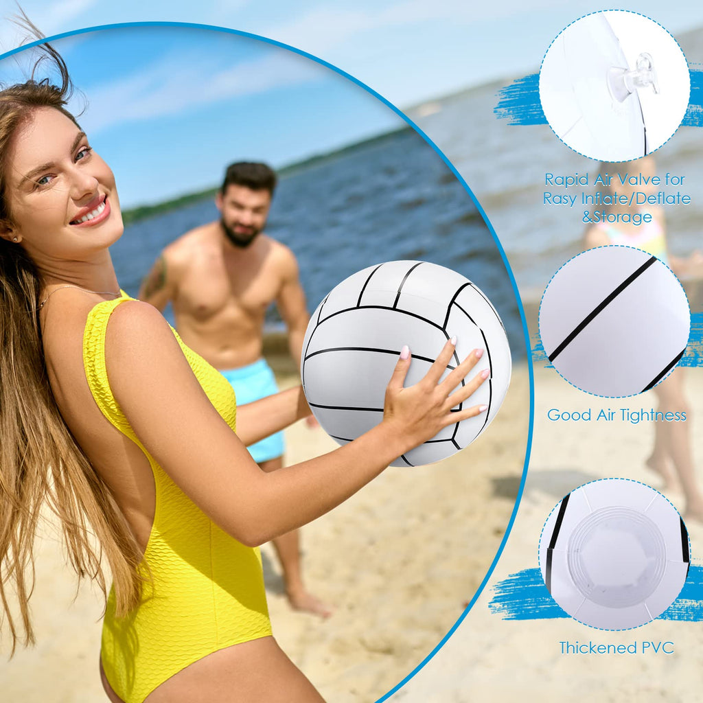 Jerify 12 Inch Inflatable Volleyballs - 6 Pack White/Black Stripe Beach Balls for Pool Party Supplies