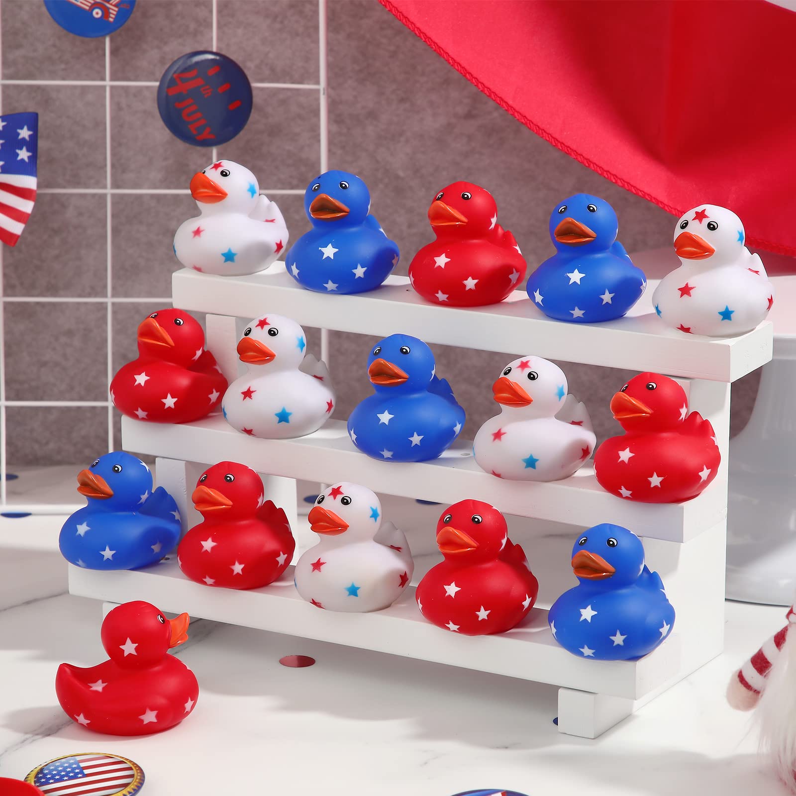 Jerify 12-Pack Patriotic Rubber Ducks - 2 Inch Mini Star Ducks for Independence Day Bath and Pool Fun