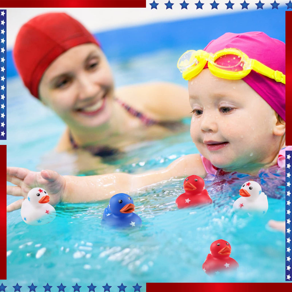 Jerify 12-Pack Patriotic Rubber Ducks - 2 Inch Mini Star Ducks for Independence Day Bath and Pool Fun