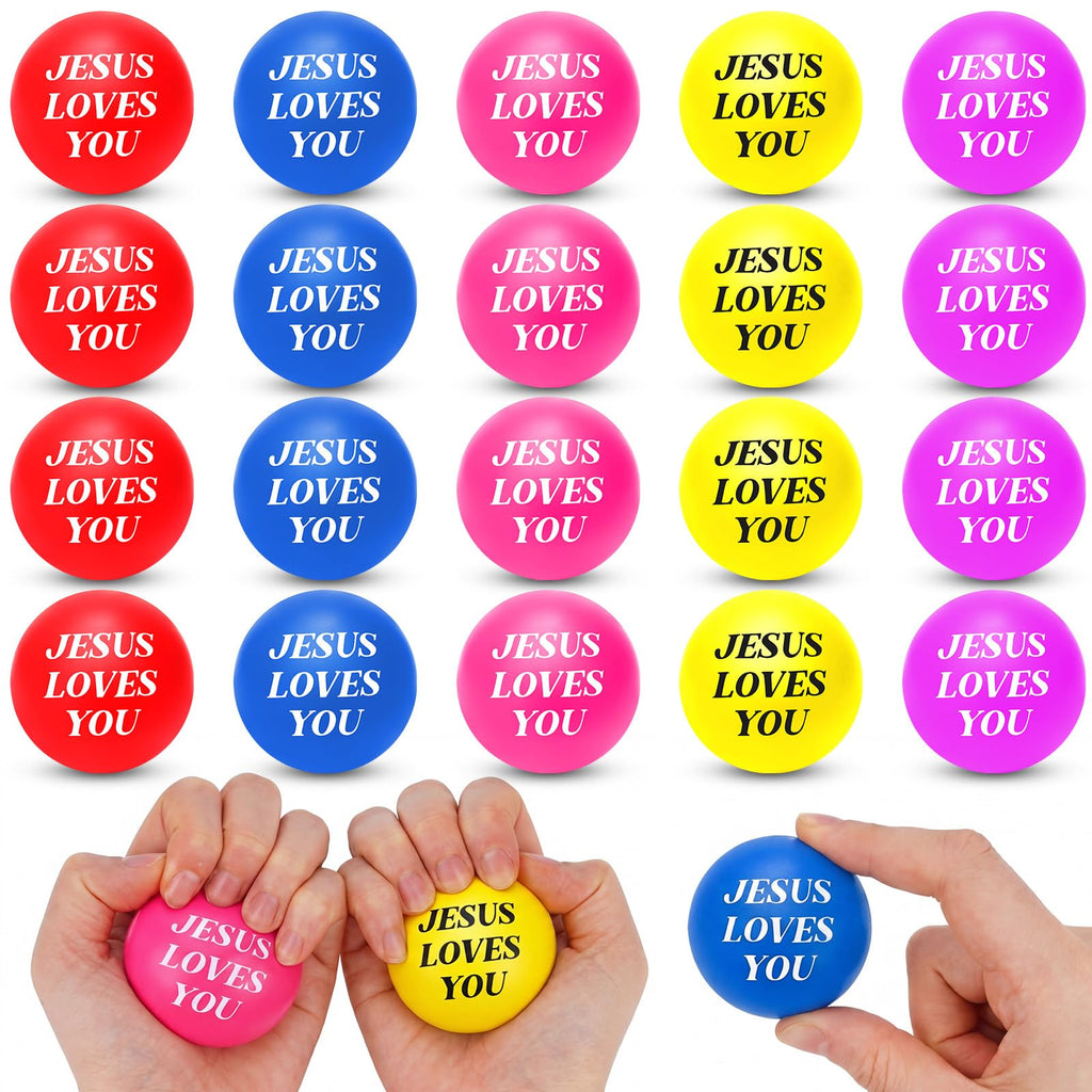 Jerify 20 Pack Christian Stress Balls – Jesus Loves You Foam Squeeze Toys for Church, Classroom, Graduation Gifts, Party Favors (Colorful, 1.57 Inch)