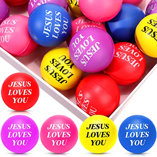 Jerify 20 Pack Christian Stress Balls – Jesus Loves You Foam Squeeze Toys for Church, Classroom, Graduation Gifts, Party Favors (Colorful, 1.57 Inch)