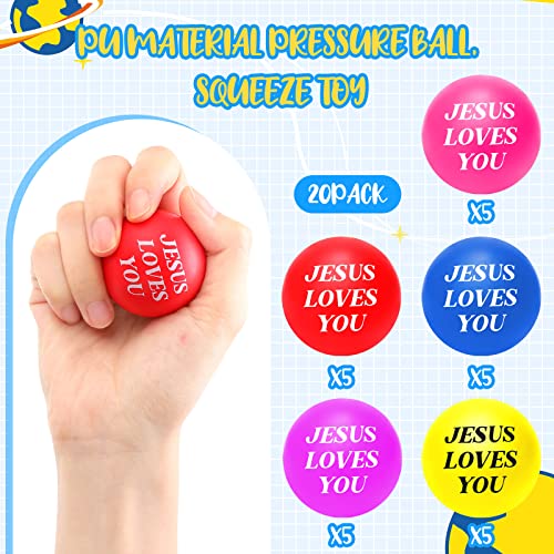 Jerify 20 Pack Christian Stress Balls – Jesus Loves You Foam Squeeze Toys for Church, Classroom, Graduation Gifts, Party Favors (Colorful, 1.57 Inch)
