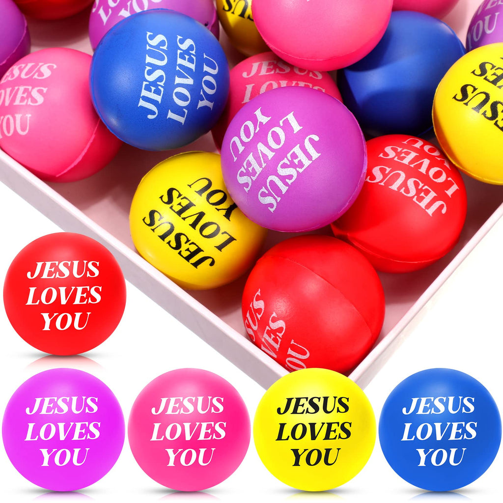 Jerify 20 Pack Christian Stress Balls – Jesus Loves You Foam Squeeze Toys for Church, Classroom, Graduation Gifts, Party Favors (Colorful, 1.57 Inch)
