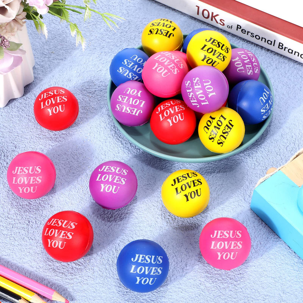 Jerify 20 Pack Christian Stress Balls – Jesus Loves You Foam Squeeze Toys for Church, Classroom, Graduation Gifts, Party Favors (Colorful, 1.57 Inch)