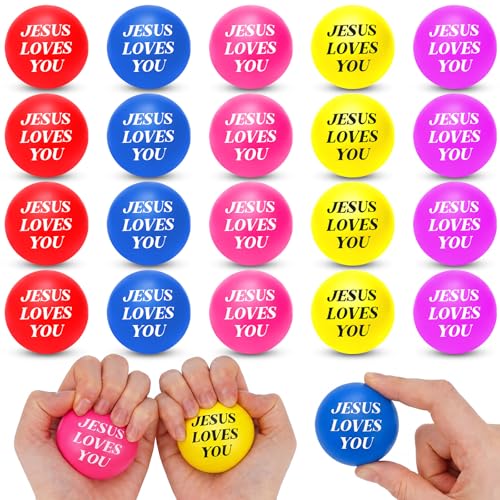 Jerify 20 Pack Christian Stress Balls – Jesus Loves You Foam Squeeze Toys for Church, Classroom, Graduation Gifts, Party Favors (Colorful, 1.57 Inch)