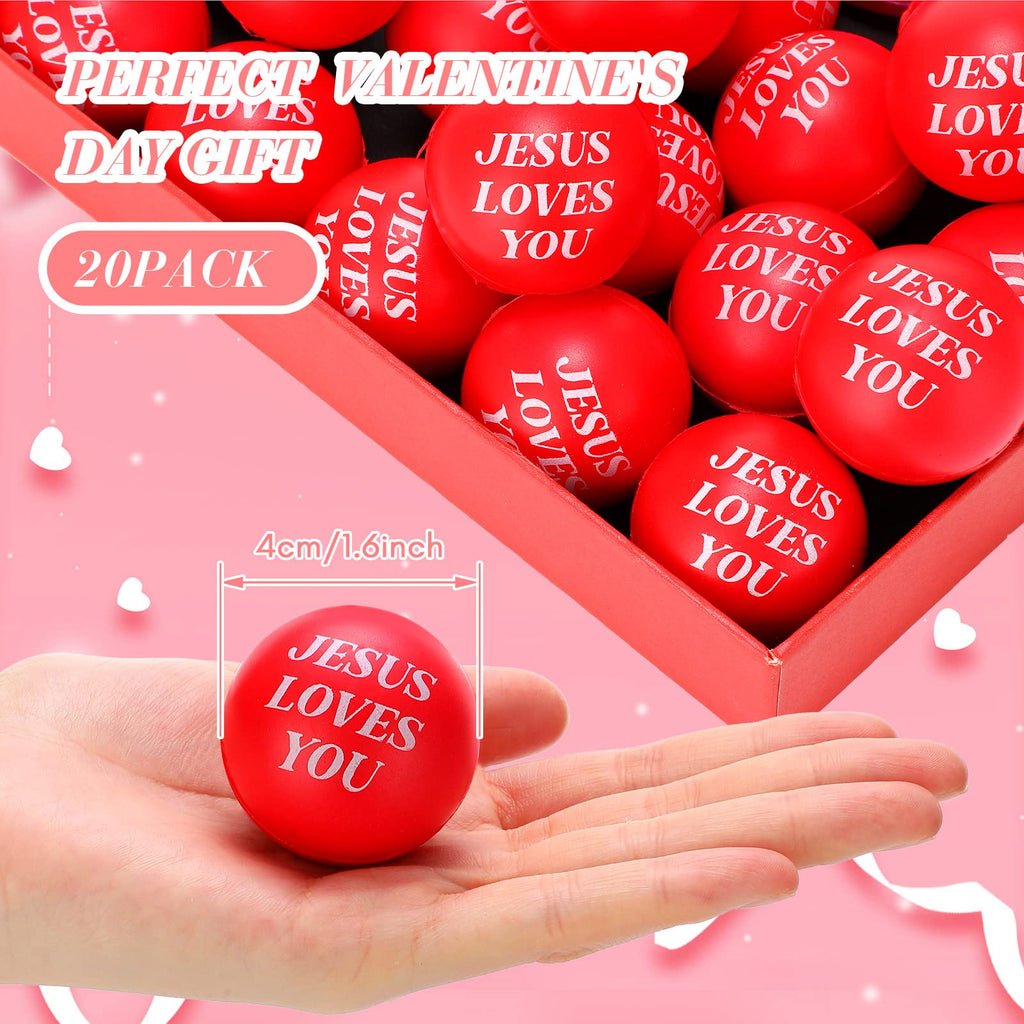 Jerify 20-Pack Jesus Loves You Stress Balls – Red & White Foam Squeeze Toys for Church Events, Graduation, and Party Favors (1.57 Inch)