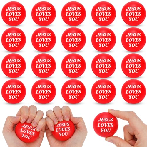 Jerify 20-Pack Jesus Loves You Stress Balls – Red & White Foam Squeeze Toys for Church Events, Graduation, and Party Favors (1.57 Inch)