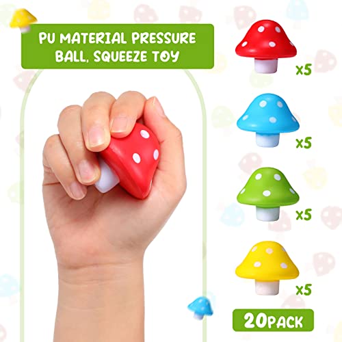 Jerify 20-Pack Mini Mushroom Stress Balls - 1.57 Inch PU Foam Fidget Toys for Adults, Anxiety Relief, Bulk Party Favors (Bright Colors)