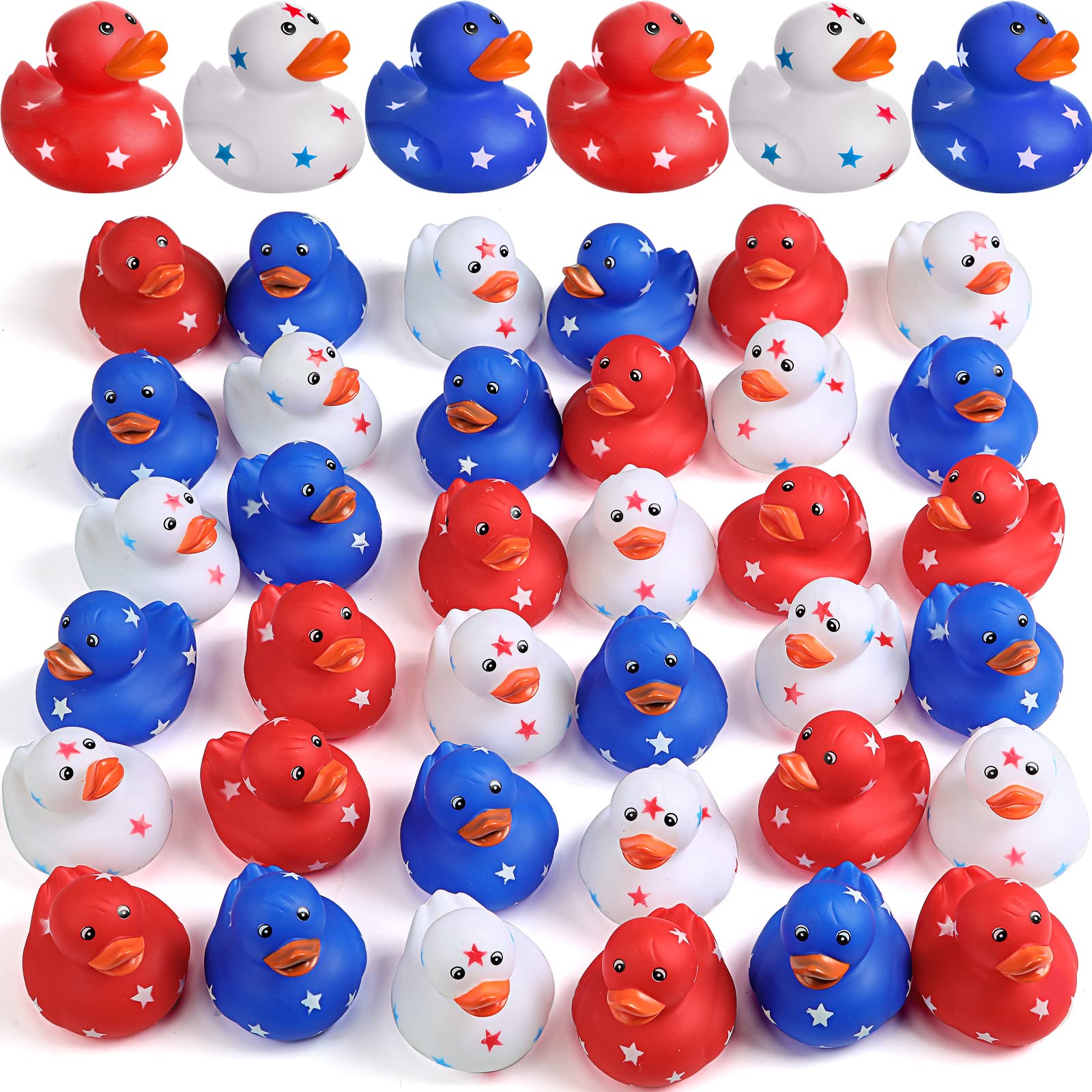 Jerify 24-Pack 2-Inch Patriotic Rubber Ducks – Independence Day Bath Toys with Star Design
