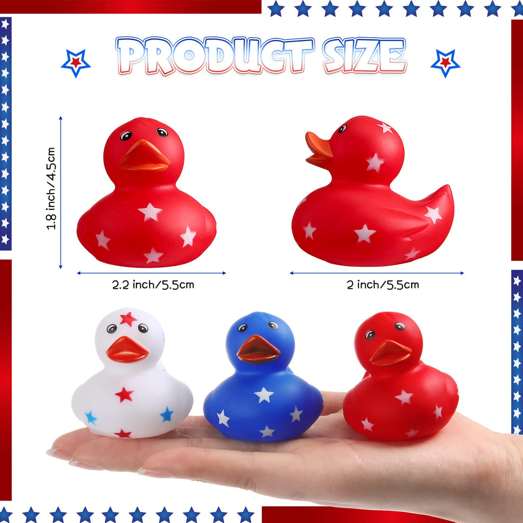 Jerify 24-Pack 2-Inch Patriotic Rubber Ducks – Independence Day Bath Toys with Star Design