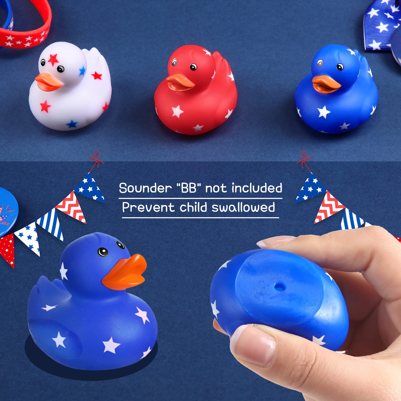 Jerify 24-Pack 2-Inch Patriotic Rubber Ducks – Independence Day Bath Toys with Star Design