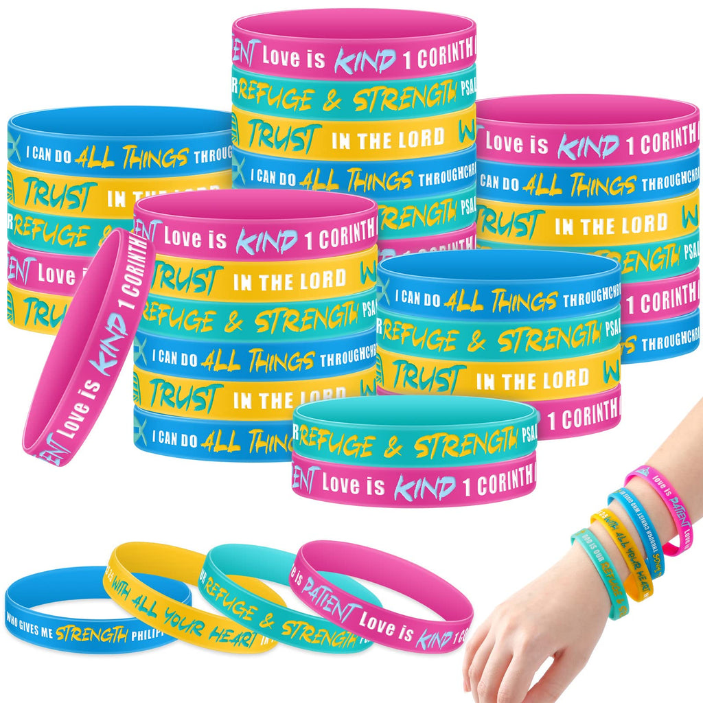 Jerify 48-Pack Bible Verse Silicone Bracelets for Kids and Church Gifts – Vivid Colors
