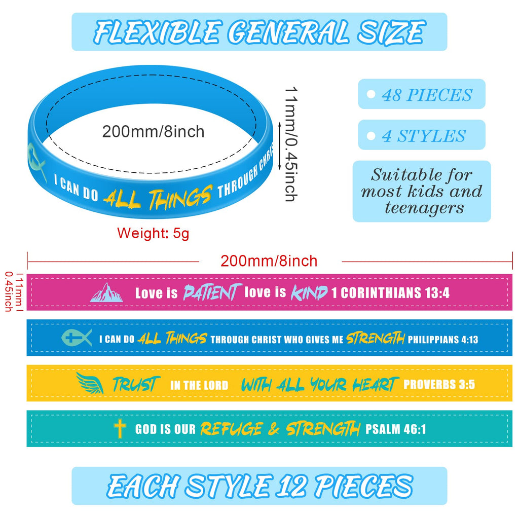 Jerify 48-Pack Bible Verse Silicone Bracelets for Kids and Church Gifts – Vivid Colors