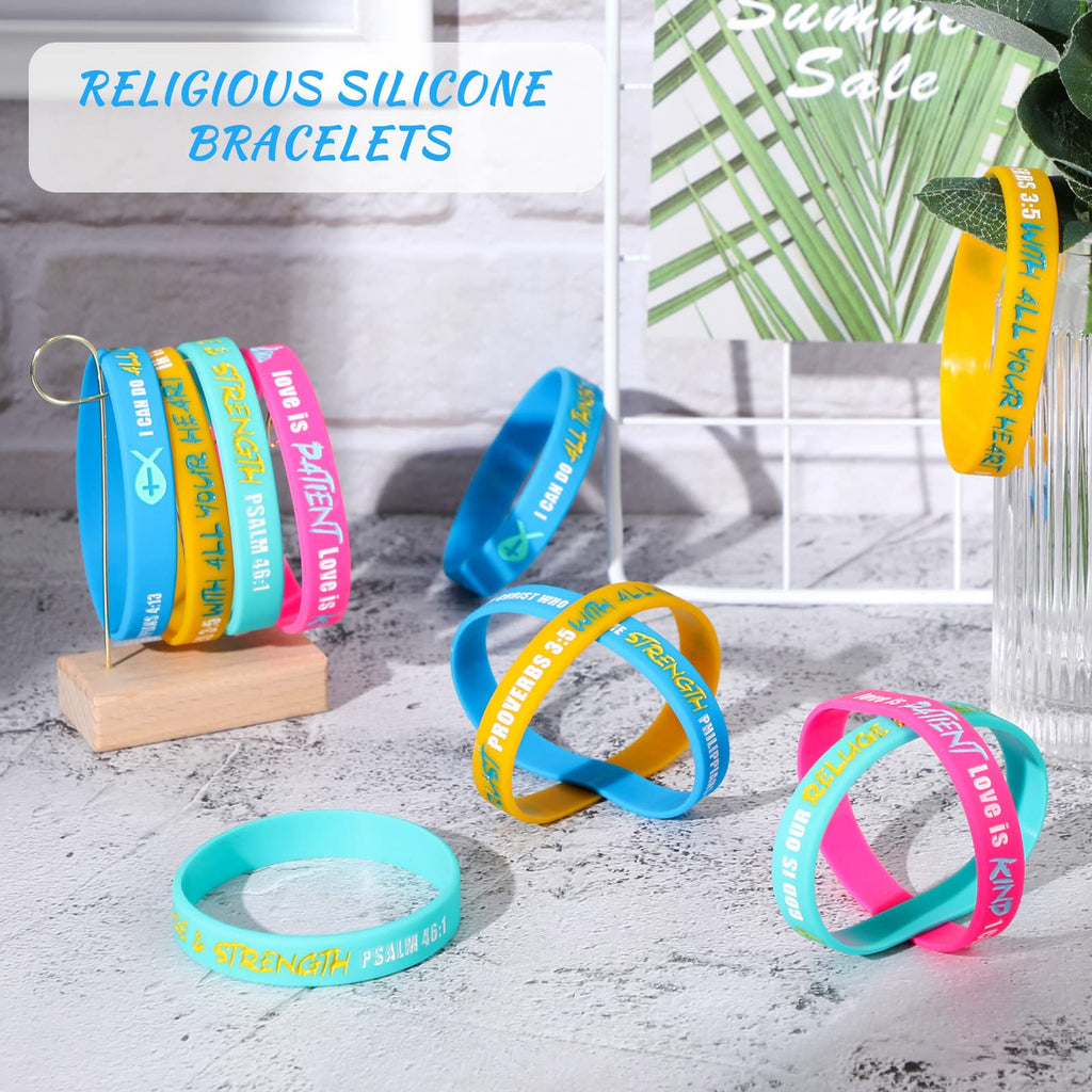 Jerify 48-Pack Bible Verse Silicone Bracelets for Kids and Church Gifts – Vivid Colors