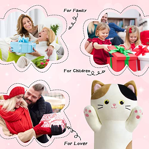 JEROKUMI Calico Cat Plush Pillow - 22 Inch Soft Stuffed Animal Body Pillow, Embroidered Kawaii Plushie for Kids and Adults