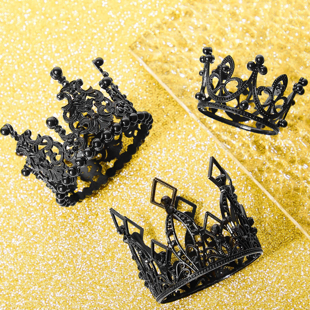 Jetec 4-Piece Black Mini Crown Set – Metal Cake Toppers & Bouquet Accessories for Gothic, King, or Royal Themes
