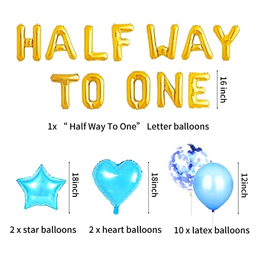 JeVenis 15-Piece Half Way To One Balloon Set - Gold Letter Balloons for Half Birthday Boy Party with Blue Latex Balloons