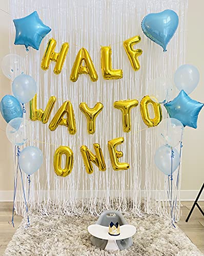 JeVenis 15-Piece Half Way To One Balloon Set - Gold Letter Balloons for Half Birthday Boy Party with Blue Latex Balloons