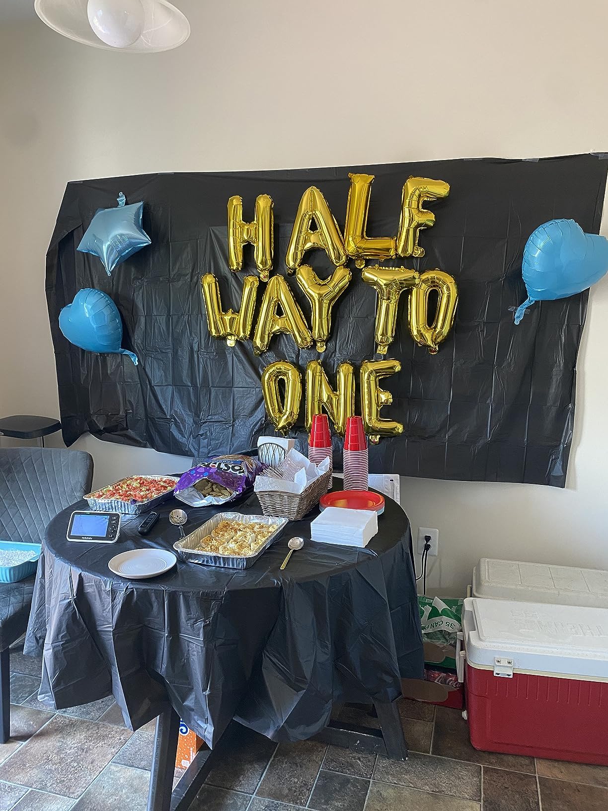 JeVenis 15-Piece Half Way To One Balloon Set - Gold Letter Balloons for Half Birthday Boy Party with Blue Latex Balloons