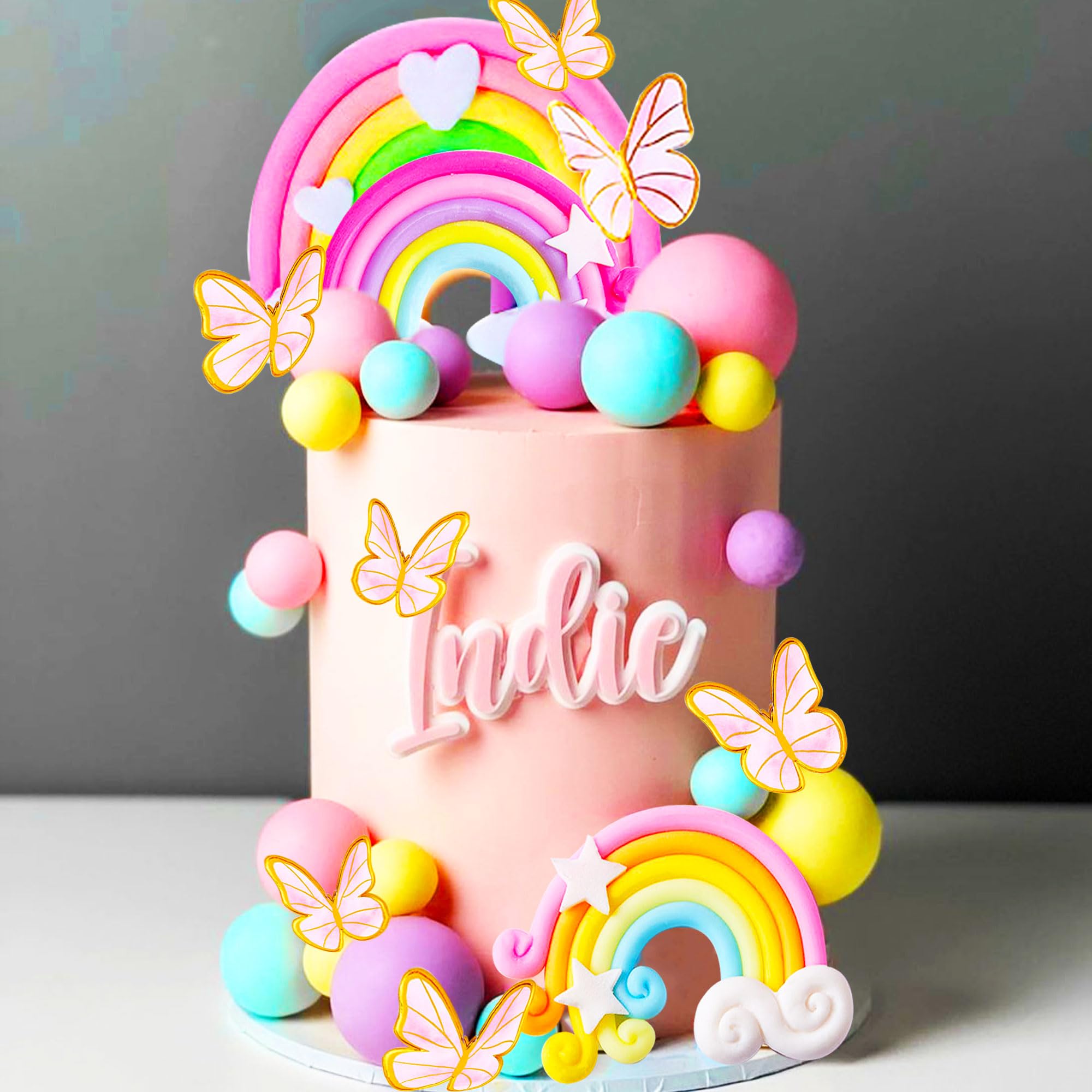 JeVenis 33-Piece Pink Rainbow Cake Decorations Set – Unicorn Boho Cake Toppers for Girls Birthday & Baby Shower