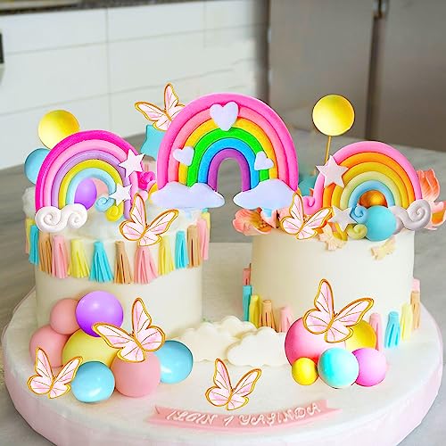 JeVenis 33-Piece Pink Rainbow Cake Decorations Set – Unicorn Boho Cake Toppers for Girls Birthday & Baby Shower