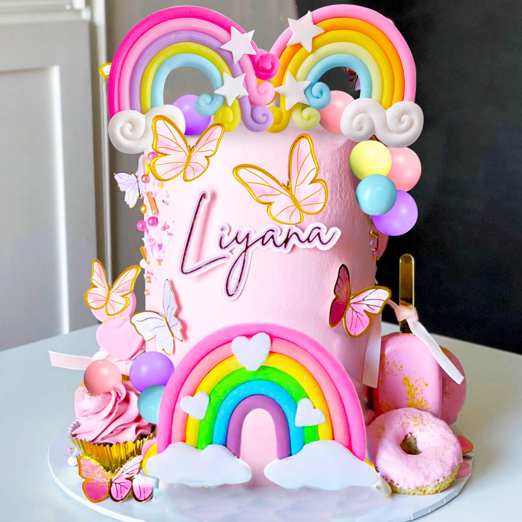 JeVenis 33-Piece Pink Rainbow Cake Decorations Set – Unicorn Boho Cake Toppers for Girls Birthday & Baby Shower