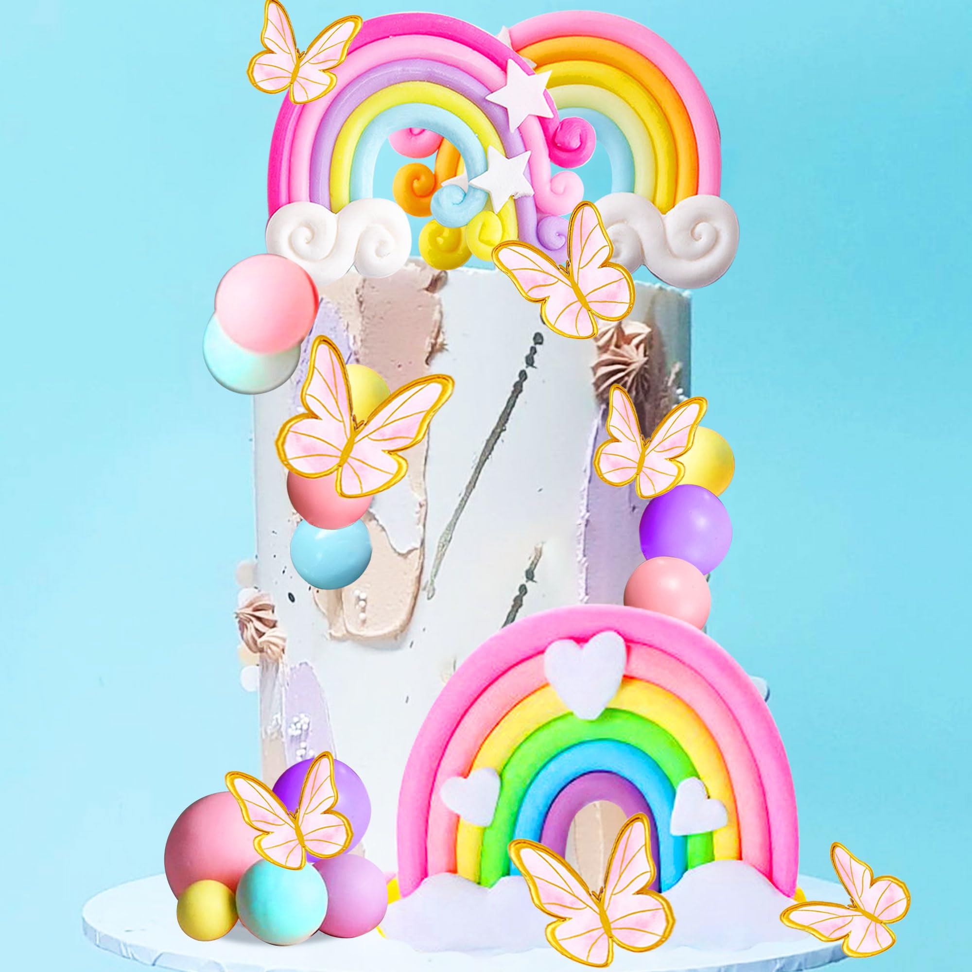 JeVenis 33-Piece Pink Rainbow Cake Decorations Set – Unicorn Boho Cake Toppers for Girls Birthday & Baby Shower