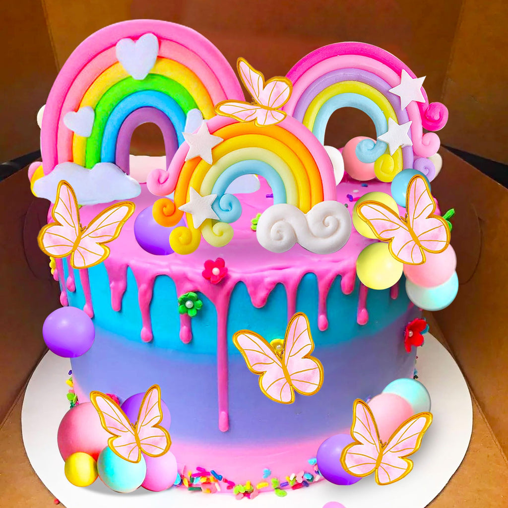 JeVenis 33-Piece Pink Rainbow Cake Decorations Set – Unicorn Boho Cake Toppers for Girls Birthday & Baby Shower