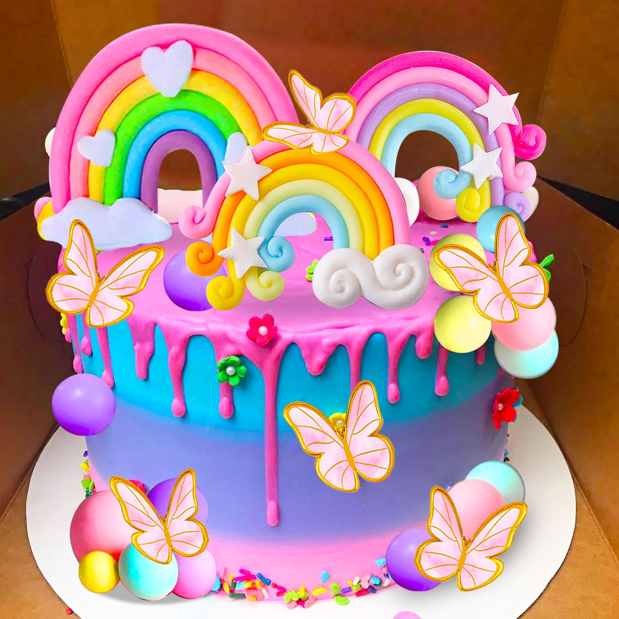 JeVenis 33-Piece Pink Rainbow Cake Decorations Set – Unicorn Boho Cake Toppers for Girls Birthday & Baby Shower