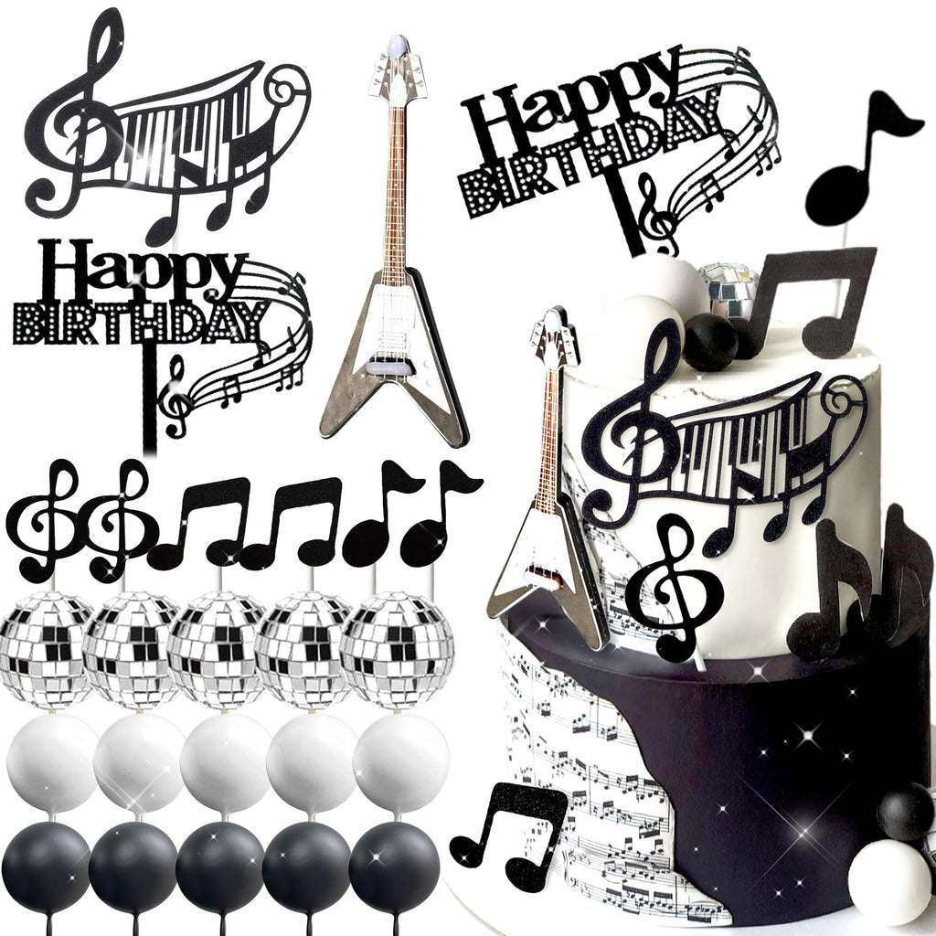JeVenis Disco Ball & Guitar Cake Toppers – Music Notes, Balls, Birthday Decor