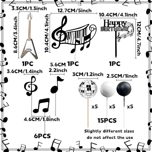 JeVenis Disco Ball & Guitar Cake Toppers – Music Notes, Balls, Birthday Decor