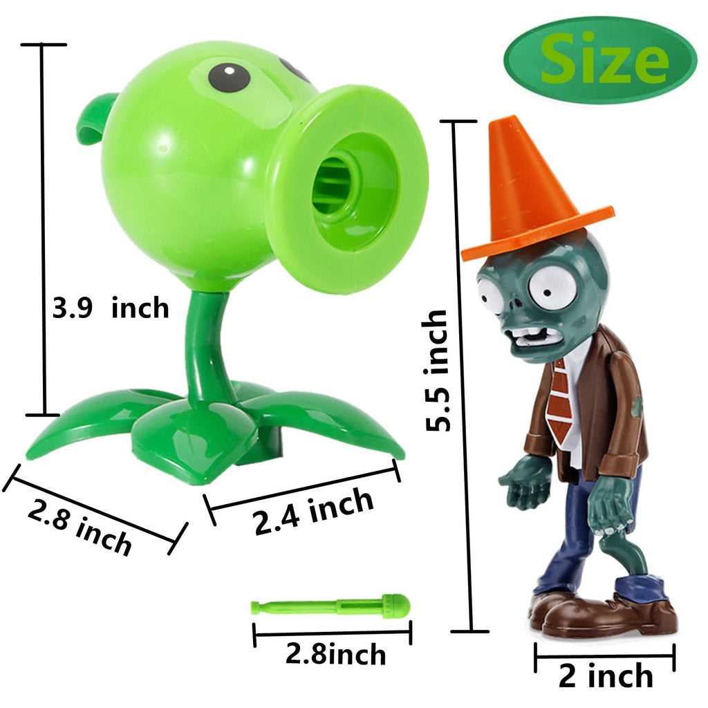 JHESAO 2-Piece PVZ Action Figures Set: Peashooter & Conehead Zombie with 3 Launchers - Great Gift for Kids and Fans