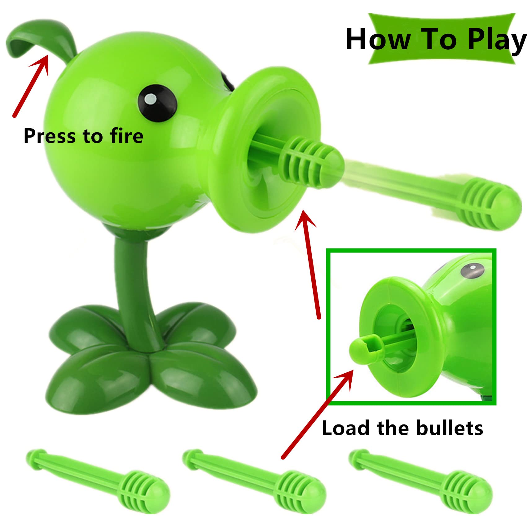 JHESAO 2-Piece PVZ Action Figures Set: Peashooter & Conehead Zombie with 3 Launchers - Great Gift for Kids and Fans