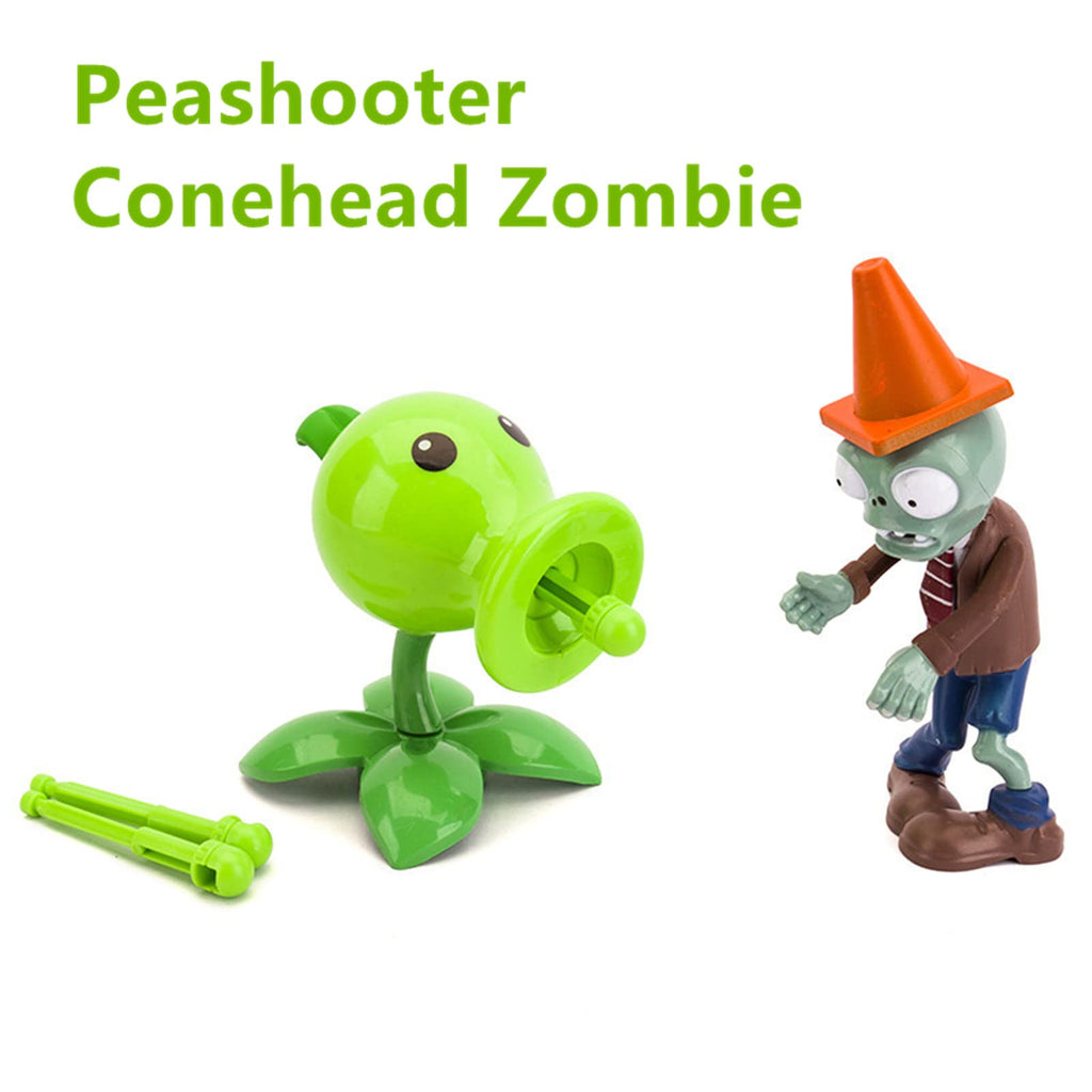 JHESAO 2-Piece PVZ Action Figures Set: Peashooter & Conehead Zombie with 3 Launchers - Great Gift for Kids and Fans
