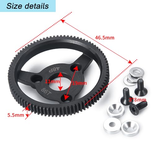 JHR Metal Spur Gear (48P 86T) for 1/10 Slash 2WD, Rustler, Stampede, Telluride RC Cars