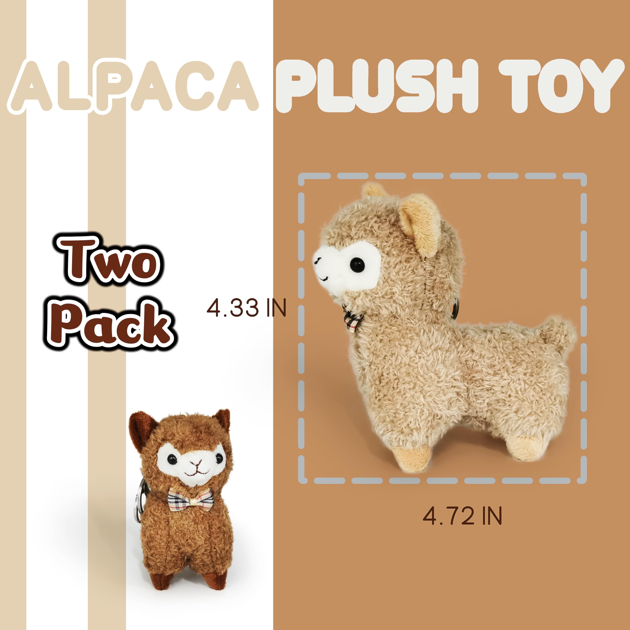 JIAHO 2-Pack Mini Alpaca Plush Toys with Keychain, Soft Kawaii Stuffed Animals for Kids, Party Favors and Classroom Prizes (2 Alpacas)