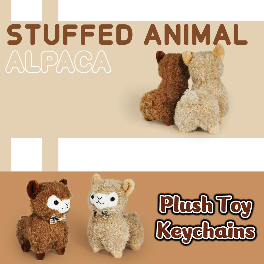 JIAHO 2-Pack Mini Alpaca Plush Toys with Keychain, Soft Kawaii Stuffed Animals for Kids, Party Favors and Classroom Prizes (2 Alpacas)