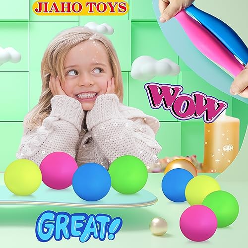 JIAHO 4 Pack Glow in the Dark Squishy Stress Balls – 2.4-Inch Sticky Dough Balls for Stress Relief, Sensory Play, Party Favors